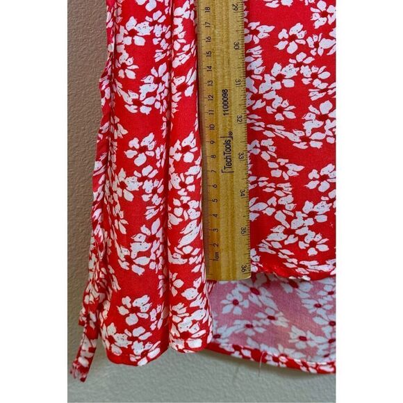 Jaquelin De Yong Red White Lightweight Front Button Up Waisted Tie Floral Dress - Picture 6 of 8